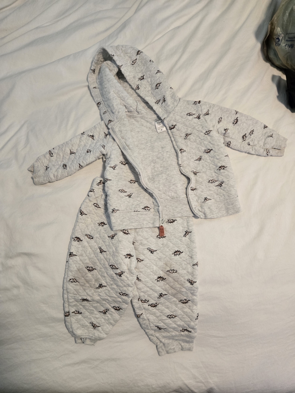 Carter's Light Gray Quilted Hooded Set - Stained Knees